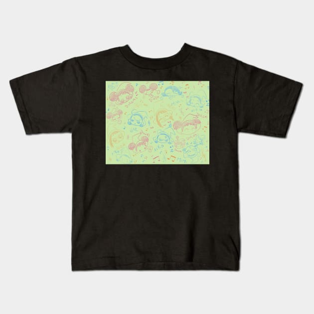 Ojamajo Doremi Doodle (Mint Green) Kids T-Shirt by Yasimuf